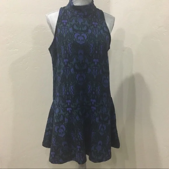 Free People Amelia Dress | Blue Combo | Knit Turtleneck Mini | Size M NWOT - Picture 3 of 7